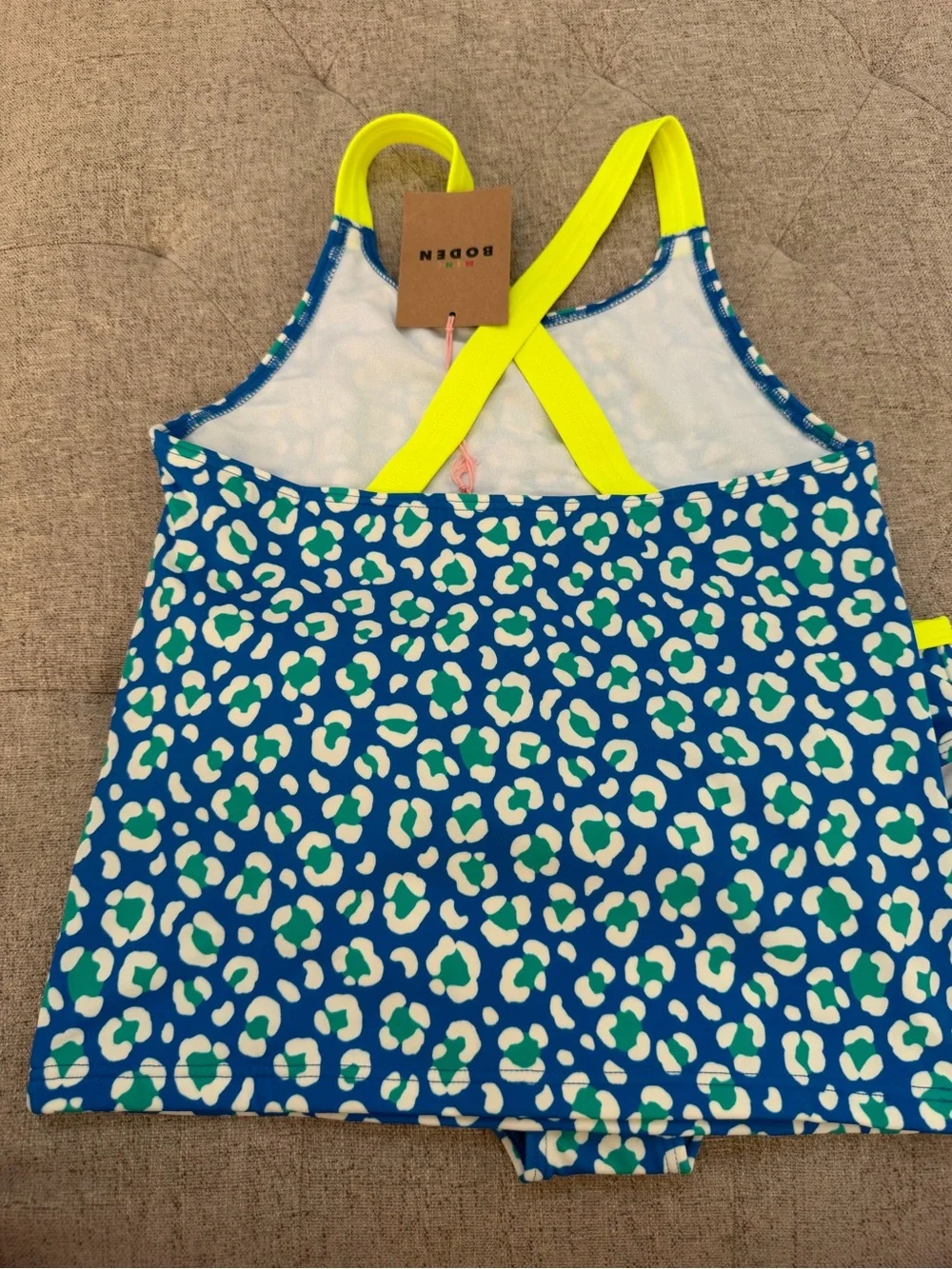 NWT MINI BODEN GREEN AND BLUE LEOPARD NEON TANKINI TWO PIECE BATHING SUIT 9-10